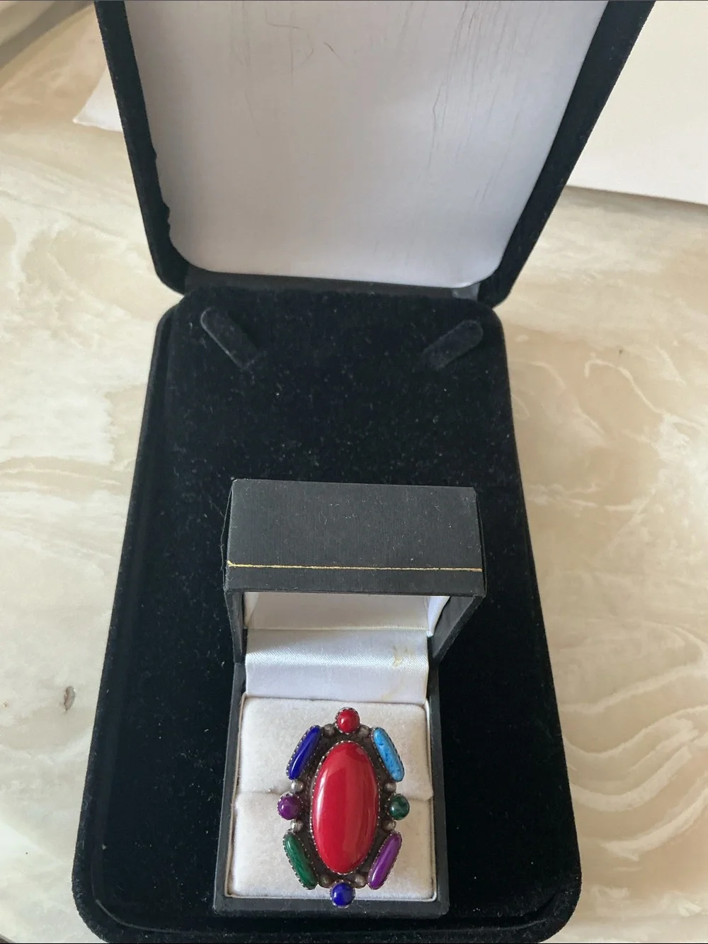 Women’s Multicolor Statement Ring with Red Center